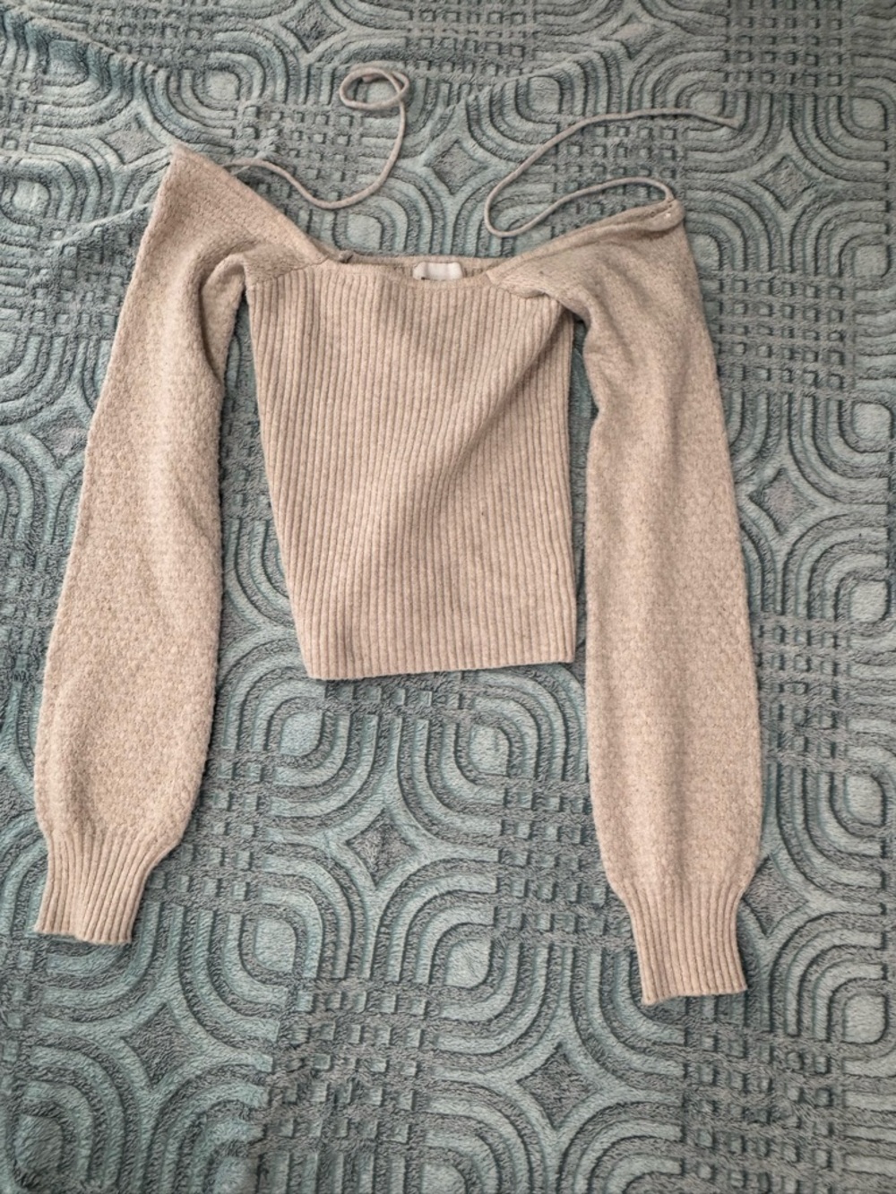 Pink Rose Taupe Off-the-Shoulder Ribbed Knit Sweater